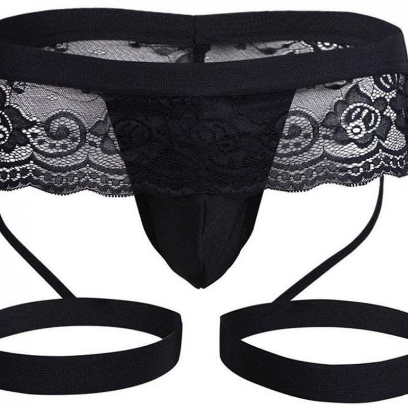 Image of Sexy panties men’s sexy temptation men’s panties gay lace transparent leggings sexy open crotch thongs - black / S code